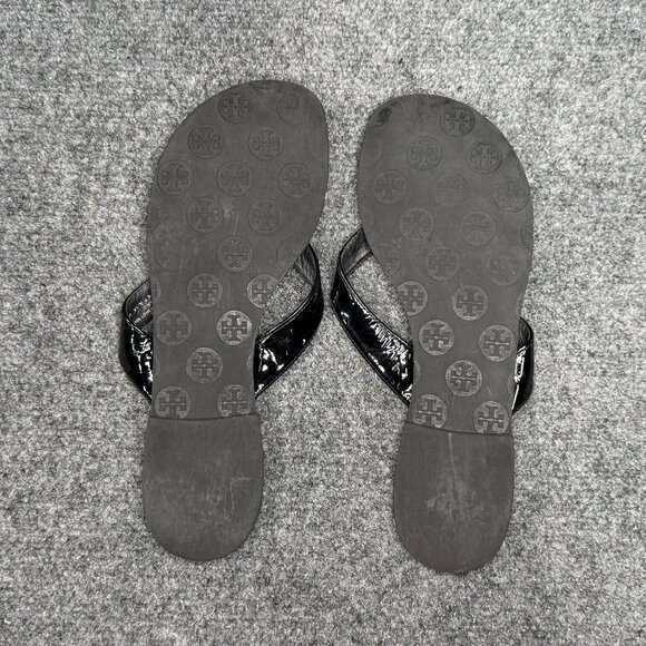 Tory Burch Thora Sandals Women's Size 9 Black Patent Leather Thong Flip Flops - Picture 9 of 11
